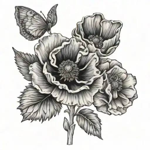 collage of poppy flower, penny, and chocolate  tattoo design idea