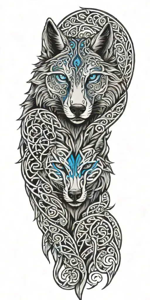 celtic wolf with blue eyes  tattoo design idea