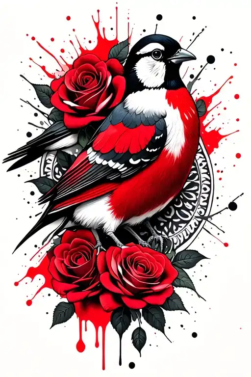 roses and bird with mandala design incorporating tattoo design idea