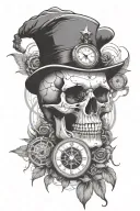 skull surrounded by a clock and compass design bars for the eyes  tattoo design idea