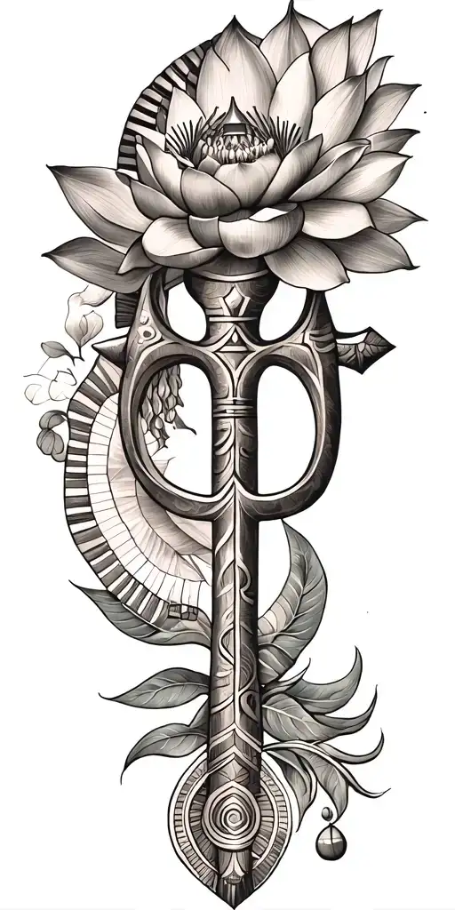 An Egyptian themed tattoo incorporating symbols of energy and growth, such as the Ankh and the Lotus flower tattoo design idea