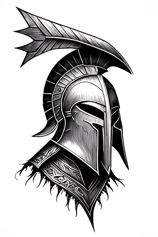 Arrow and spartan helmet tattoo design idea