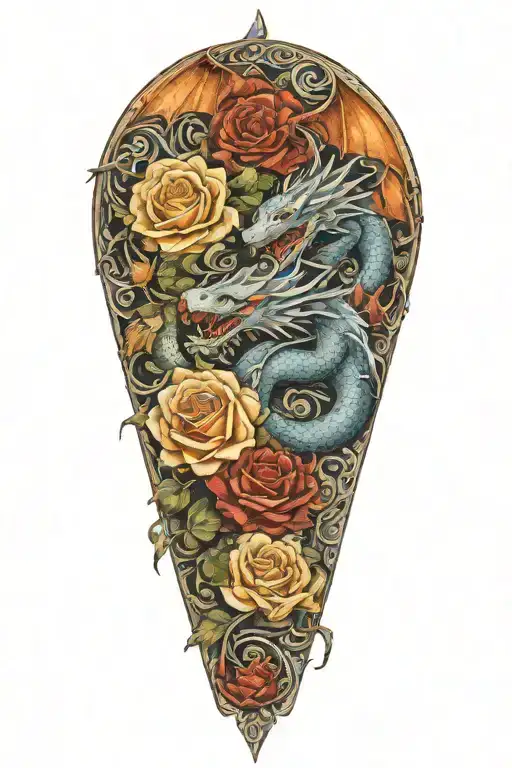 3 dragons coming together to form a rose tattoo design idea