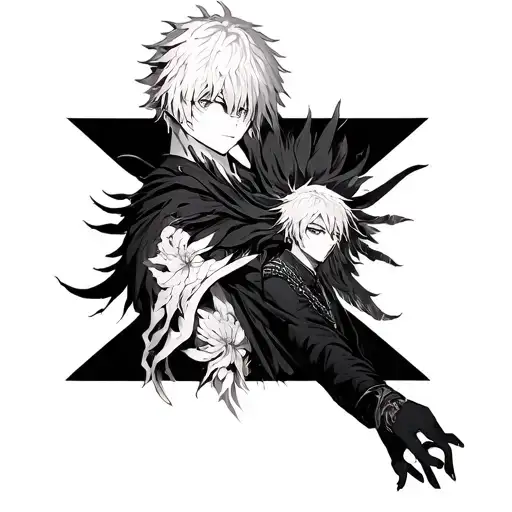 arm sleeve with ken kaneki, ichigo hollow form all separate tattoo design idea
