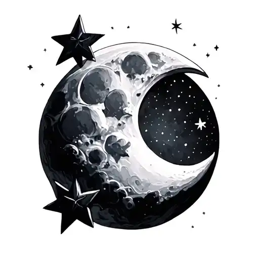 moon and stars tattoo design idea