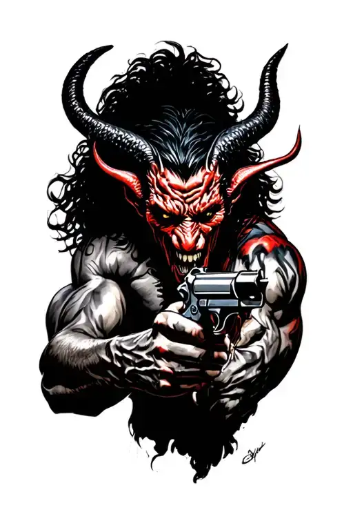 devil dancing with gun tattoo design idea