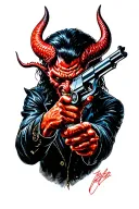 devil dancing with gun tattoo design idea