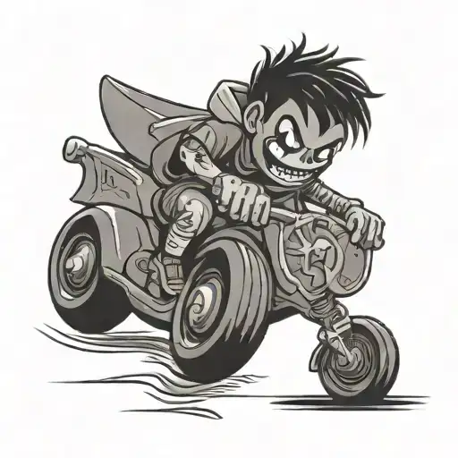 ghost face with muscles and tattoos on a kids pushalong scooter tattoo design idea