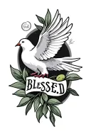 dove with olive branch, the word blessed tattoo design idea