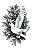 dove with olive branch, the word blessed tattoo design idea