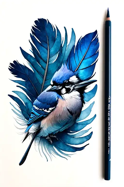 blue jay feather tattoo design idea