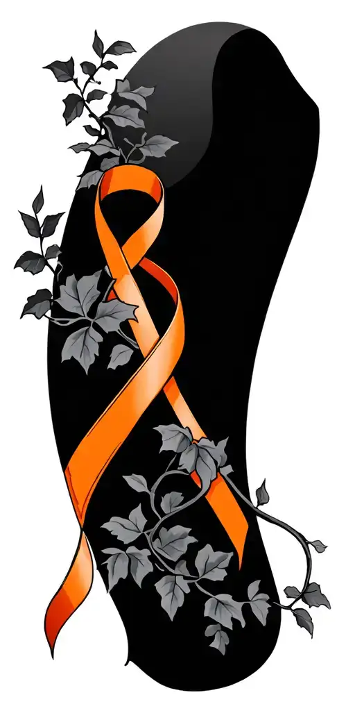 orange cancer ribbon intertwined with ivy vines tattoo design idea