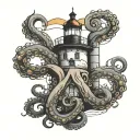 octopus lighthouse tattoo design idea