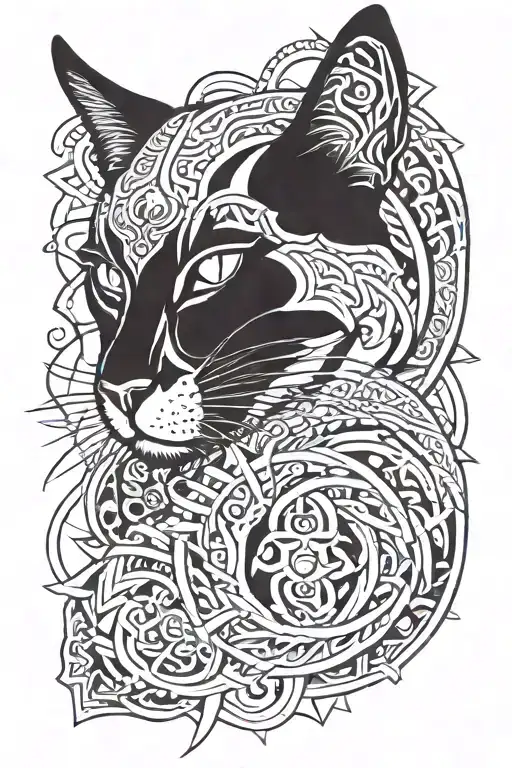 men sleeve tattoo featuring a balck cat face on shoulder  tattoo design idea