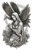 Holy virgin praying with closed eyes Rosary Eagle Dove tattoo design idea