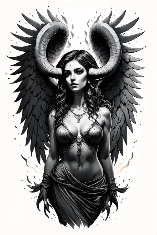 aries zodiac sign sexy female angel burning wings tattoo design idea