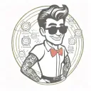 50s lol doll man, grease style tattoo design idea