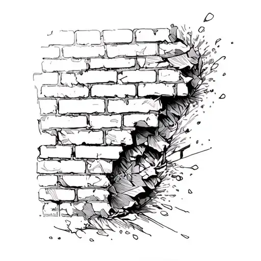 brick wall being torn tattoo design idea