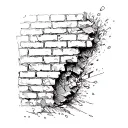 brick wall being torn tattoo design idea