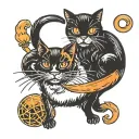 a black cat and an orange cat with tails hooked together tattoo design idea