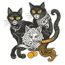a black cat and an orange cat with tails hooked together tattoo design idea
