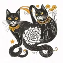 a black cat and an orange cat with tails hooked together tattoo design idea