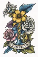 anchor ribbon wrapped names January birth flower February birth flower July birth flower December birth flower tattoo design idea