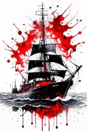 burning ship tattoo design idea