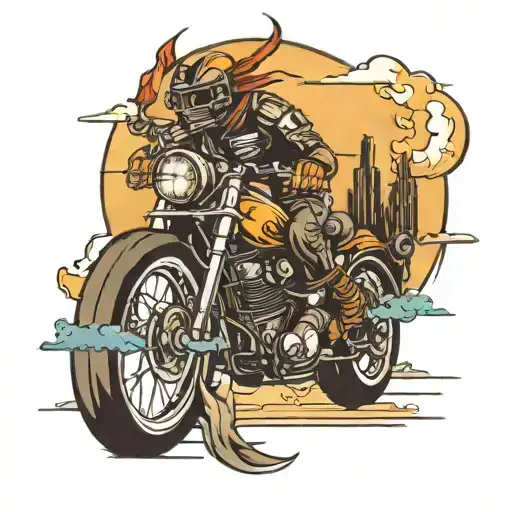 motorcycle riding into the sunset tattoo design idea