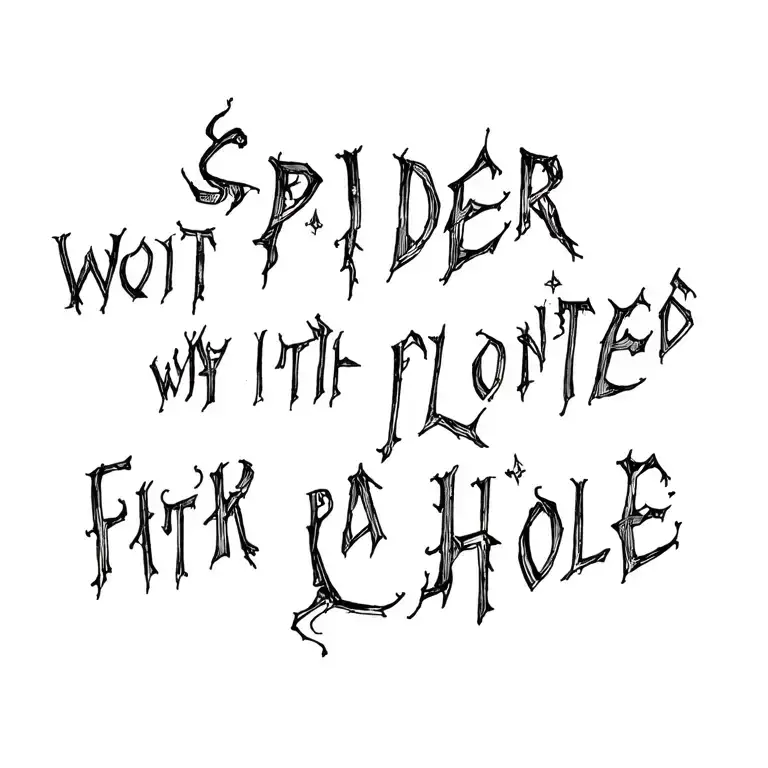words written with a spider crawling tattoo design idea