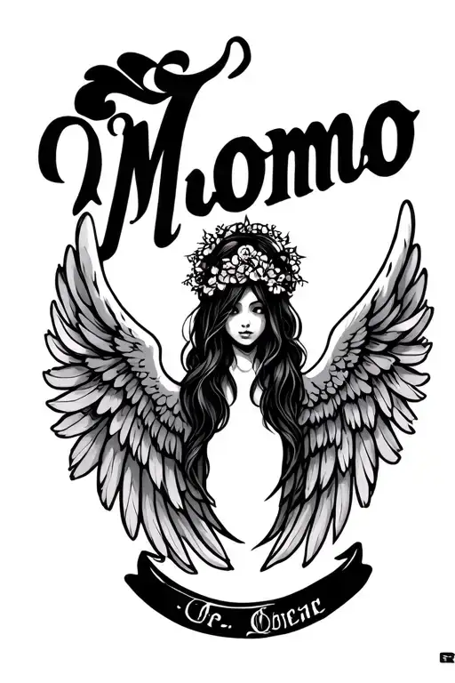"Momo " angel wings surrounded tattoo design idea