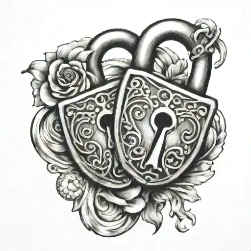 twin flame padlock locked tattoo design idea
