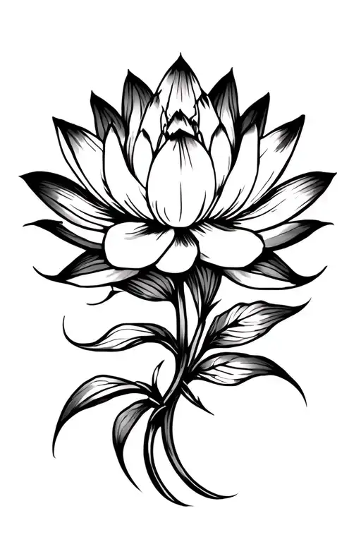 Leo, lotus flower, 555, euro trash polka style tattoo design idea