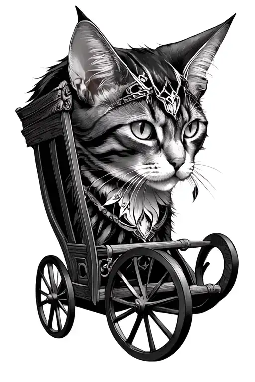 Freya Cats chariot getting pulled,  tattoo design idea