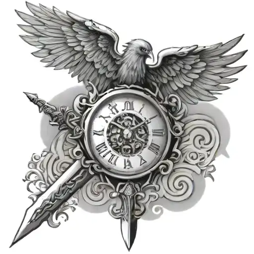 Angel Eagle Sword Eye Watch tattoo design idea