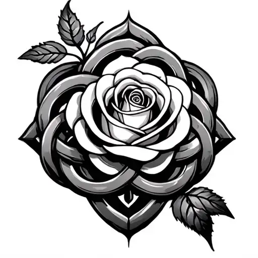 ancient witches knot with rose tattoo design idea