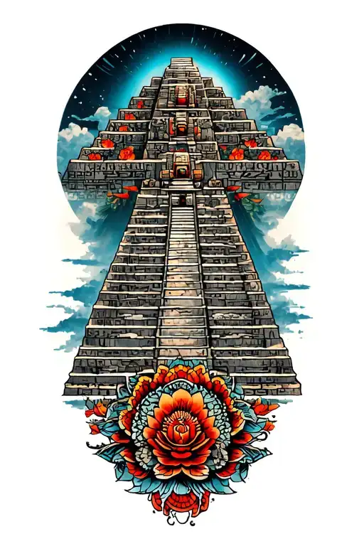 Mayan pyramid emerging tattoo design idea