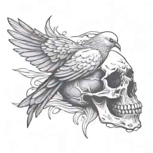 Dove partially covering skull  tattoo design idea