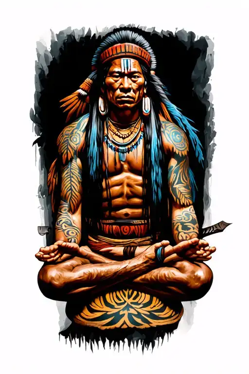 Taino warrior meditating tattoo design idea
