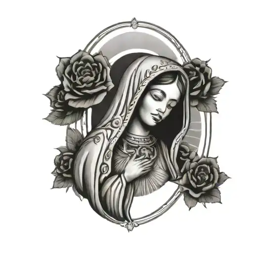 american traditional lady of guadalupe tarot card tattoo design idea