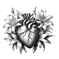 anotomically correct human heart with spider lilies surrounding it  tattoo design idea
