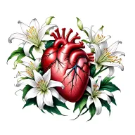 anotomically correct human heart with spider lilies surrounding it  tattoo design idea