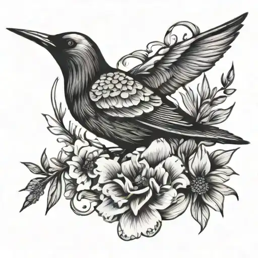 fleur crane bird tattoo design idea