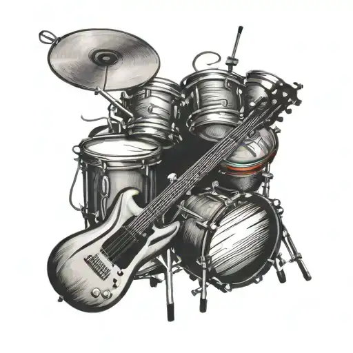 drums and guitar with cross tattoo design idea