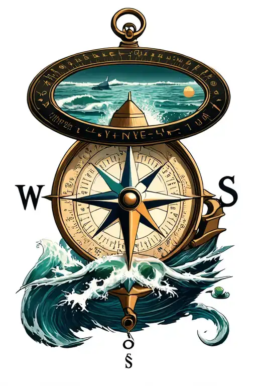 icurus, nautical compass, aviation, military, Aquarius, fatherhood tattoo design idea