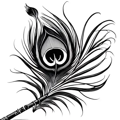 a peacock feather and a flute related to lord krishna tattoo design idea