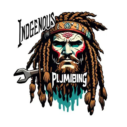 "Indigenous Plumbing " dreadlock painted face Native American plumber holding a wrench tattoo design idea