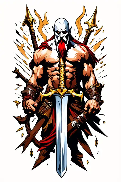 With Kratos chaos swords and spear tattoo design idea