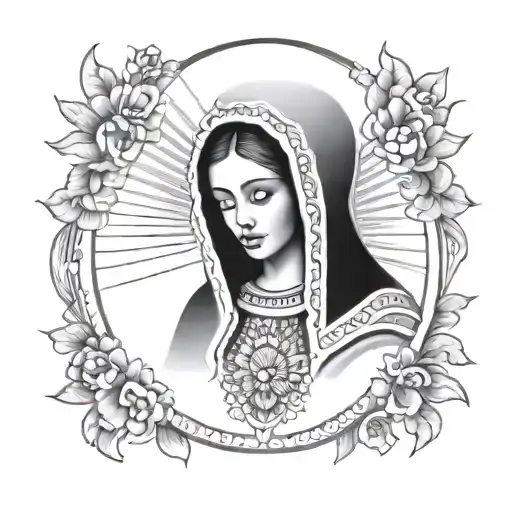 american traditional lady of guadalupe tattoo design idea