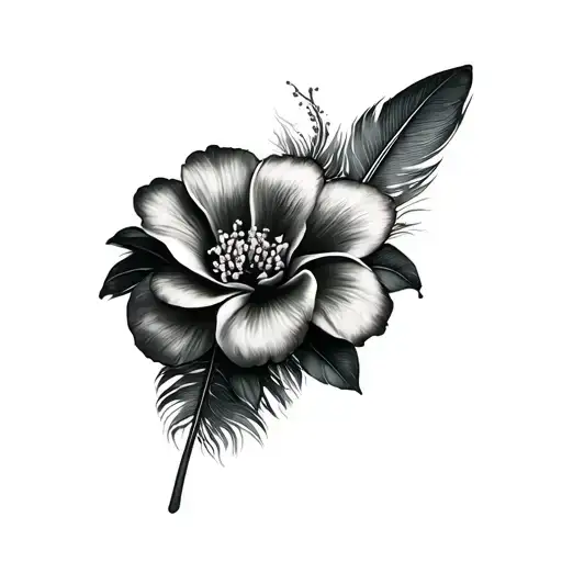 carnation, plumeria floral feather crown tattoo design idea